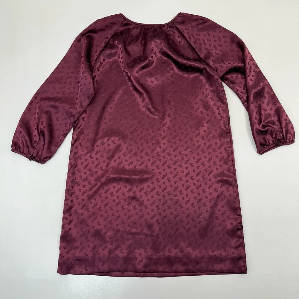 J. Crew Satin Maroon Paisley Print Keyhole Chest Shift Dress Women’s Size 12